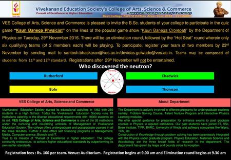 Who discovered the neutron? VES College of Arts, Science and Commerce