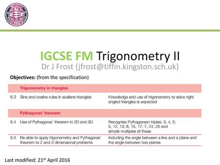 IGCSE FM Trigonometry II