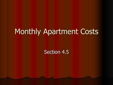 Monthly Apartment Costs