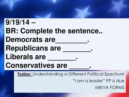 9/19/14 – BR: Complete the sentence. Democrats are________