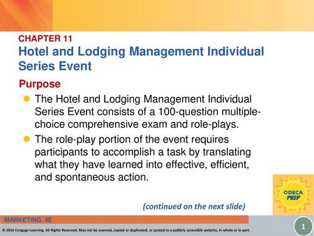 CHAPTER 11 Hotel and Lodging Management Individual Series Event