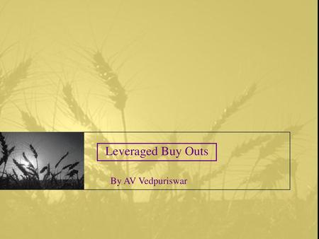 Leveraged Buy Outs By AV Vedpuriswar.