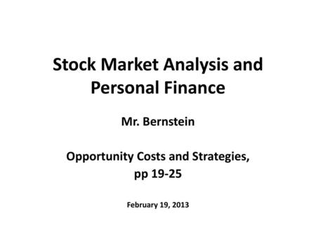 Stock Market Analysis and Personal Finance