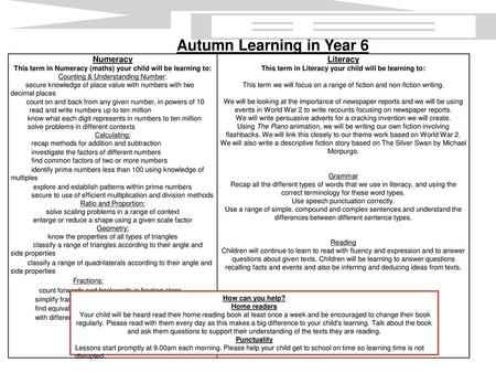 Autumn Learning in Year 6