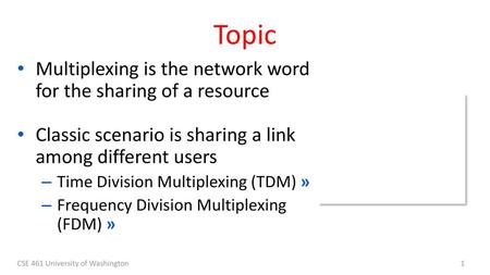 Topic Multiplexing is the network word for the sharing of a resource