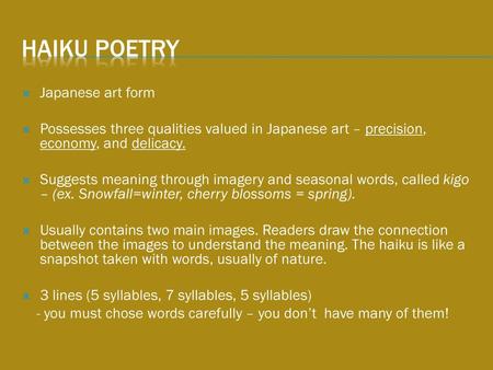 Haiku Poetry Japanese art form