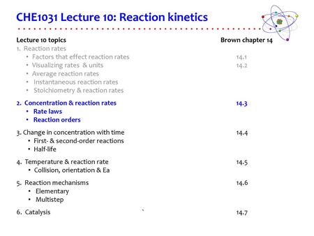 CHE1031 Lecture 10: Reaction kinetics