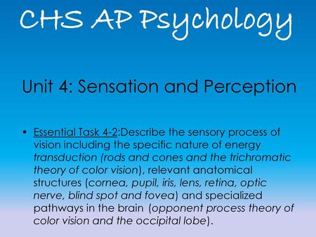 Unit 4: Sensation and Perception