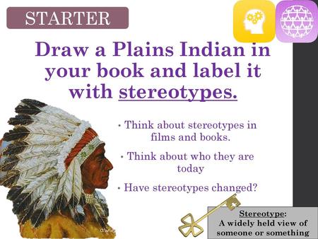 Draw a Plains Indian in your book and label it with stereotypes.