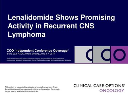 Lenalidomide Shows Promising Activity in Recurrent CNS Lymphoma