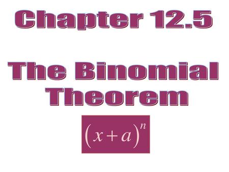 Chapter 12.5 The Binomial Theorem.