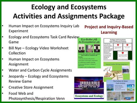 Ecology and Ecosystems Activities and Assignments Package