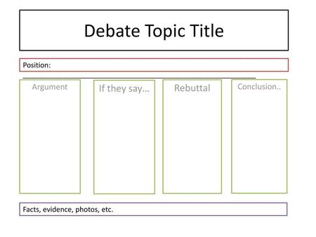 Debate Topic Title If they say… Rebuttal Argument Conclusion..