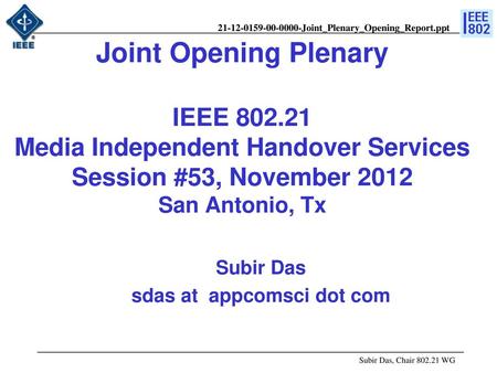 doc.: IEEE /xxxr0 Subir Das sdas at appcomsci dot com