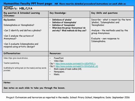 Humanities Faculty PPT front page: NB