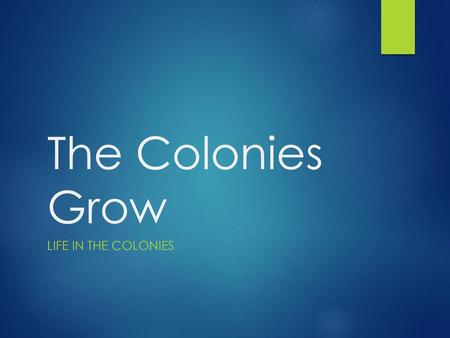 The Colonies Grow Life in the COlonies.