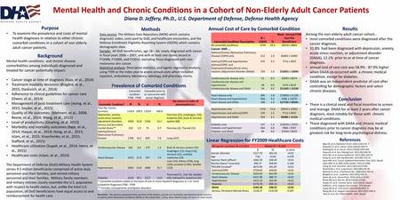 Mental Health and Chronic Conditions in a Cohort of Non-Elderly Adult Cancer Patients Diana D. Jeffery, Ph.D., U.S. Department of Defense, Defense Health.