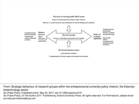 Source: Authors. From: Strategic behaviour of research groups within the entrepreneurial university policy rhetoric: the Estonian biotechnology sector.