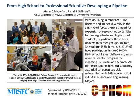 From High School to Professional Scientist: Developing a Pipeline