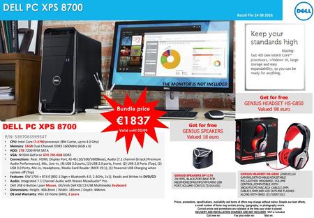 €1837 DELL PC XPS 8700 DELL PC XPS 8700 Bundle price