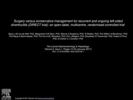 Surgery versus conservative management for recurrent and ongoing left-sided diverticulitis (DIRECT trial): an open-label, multicentre, randomised controlled.