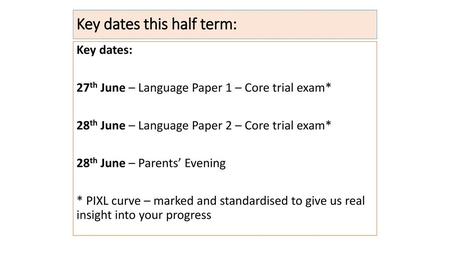 Key dates this half term: