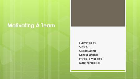 Motivating A Team Submitted by: Group3 Chirag Mehta Kanika Singhal