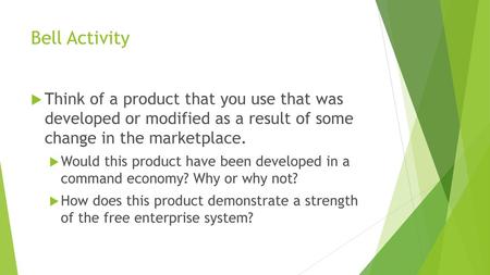 Bell Activity Think of a product that you use that was developed or modified as a result of some change in the marketplace. Would this product have been.