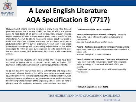 A Level English Literature AQA Specification B (7717)