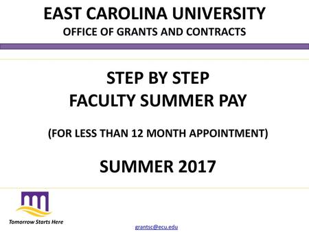 EAST CAROLINA UNIVERSITY STEP BY STEP FACULTY SUMMER PAY SUMMER 2017