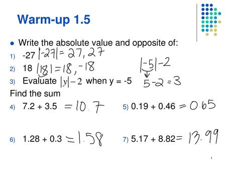 Warm-up 1.5 Write the absolute value and opposite of: