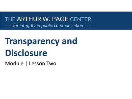 Transparency and Disclosure