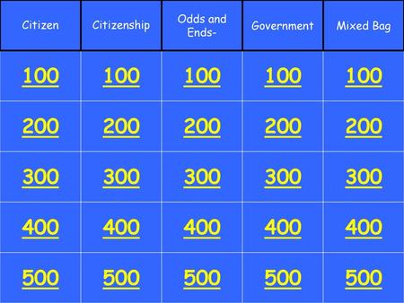 Odds and Ends- Citizen Citizenship Government Mixed Bag 100 100 100