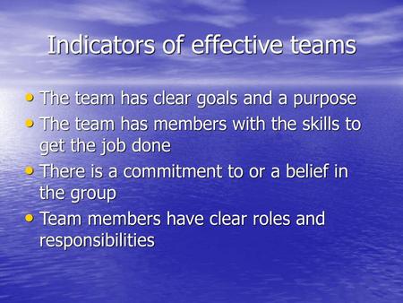 Indicators of effective teams