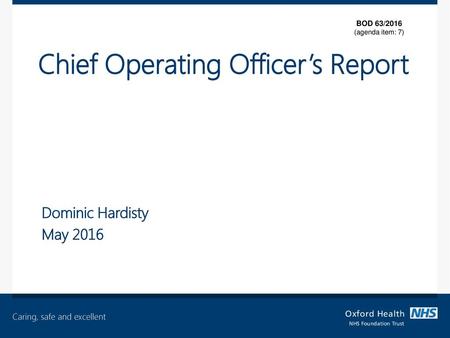 Chief Operating Officer’s Report