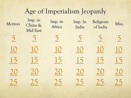 Age of Imperialism Jeopardy