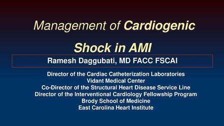 Management of Cardiogenic Shock in AMI