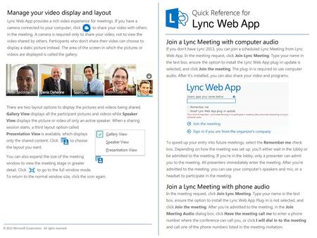 Lync Web App Quick Reference for Manage your video display and layout