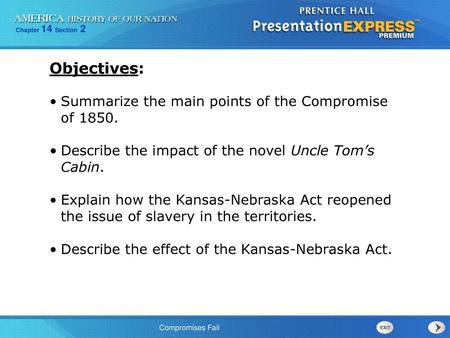 Objectives: Summarize the main points of the Compromise of 1850.