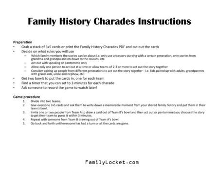 Family History Charades Instructions