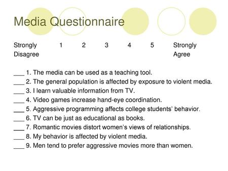 Media Questionnaire Strongly Strongly Disagree Agree