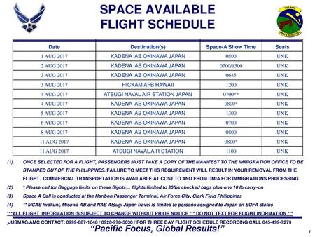 SPACE AVAILABLE FLIGHT SCHEDULE