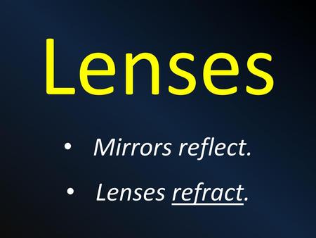 Lenses Mirrors reflect. Lenses refract..