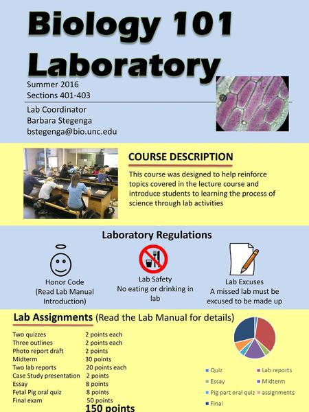 Biology 101 Laboratory COURSE DESCRIPTION Laboratory Regulations