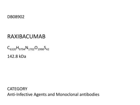 RAXIBACUMAB DB08902 C6320H9794N1702O1998S kDa CATEGORY