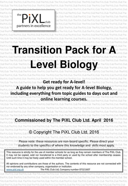 Transition Pack for A Level Biology