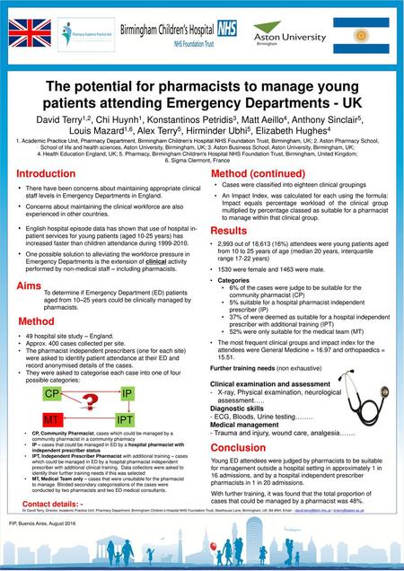 The potential for pharmacists to manage young patients attending Emergency Departments - UK David Terry1,2, Chi Huynh1, Konstantinos Petridis3, Matt Aeillo4,