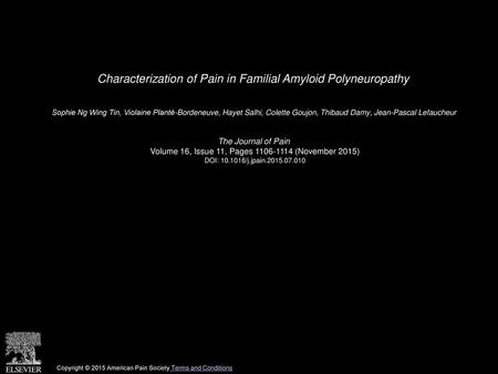 Characterization of Pain in Familial Amyloid Polyneuropathy