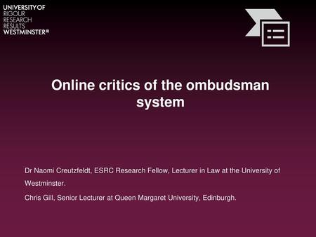 Online critics of the ombudsman system