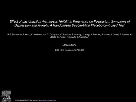 Effect of Lactobacillus rhamnosus HN001 in Pregnancy on Postpartum Symptoms of Depression and Anxiety: A Randomised Double-blind Placebo-controlled Trial 